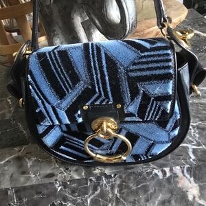 Chloe Blue and Black Crossbody Bag with Gold Accents